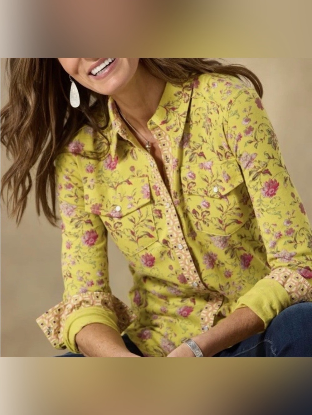 Sundance Aster Western-Inspired 100% Cotton Floral Snap Shirt / Size XLarge